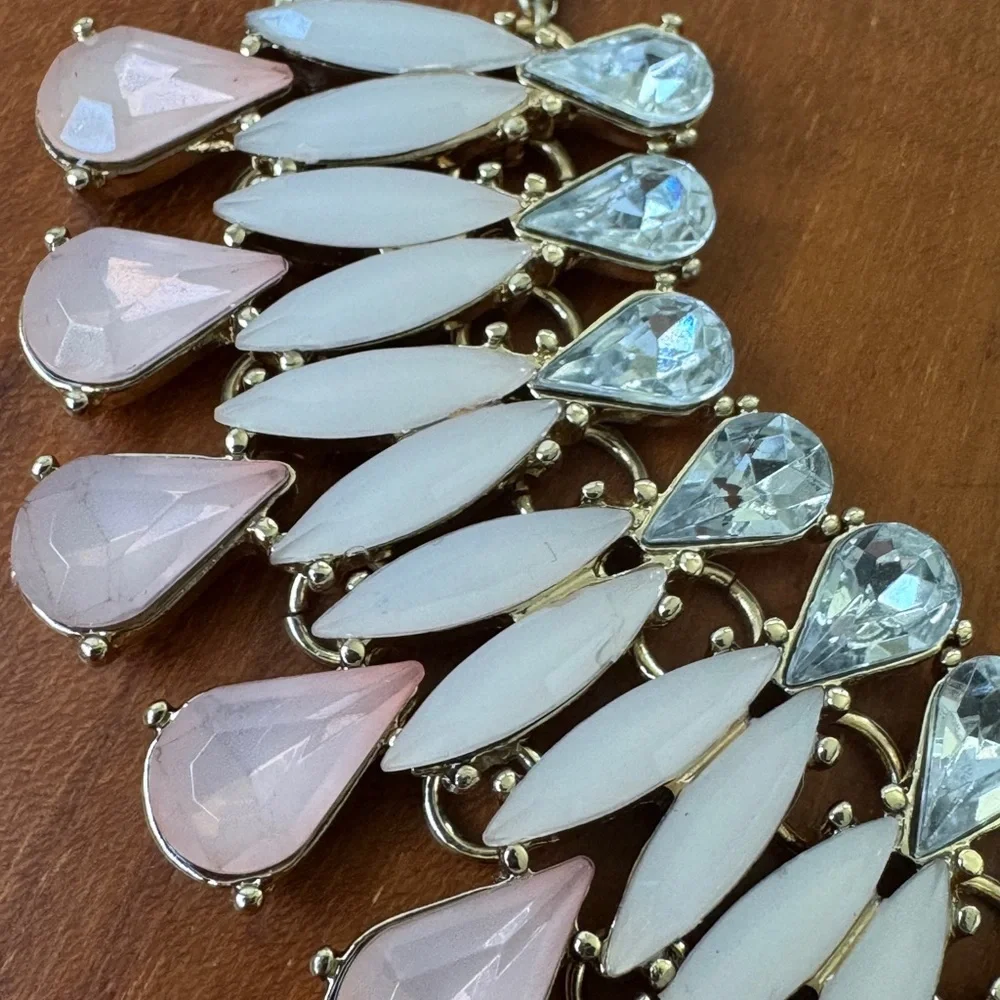 Pink and Gold Bib Statement Necklace - Picture 10 of 11